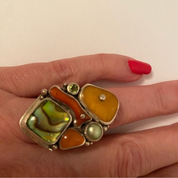 ECHO OF THE DREAMER RING STERLING SILVER MULTI COLOR STONES SIZE 7 15.9g - Picture 2 of 12